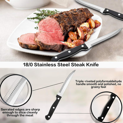 24-Piece Silverware Set with Organizer Tray and Steak Knives, Stainless Steel Flatware Cutlery Service for 4, Basic Tableware Eating Utensils for Home Kitchen, Mirror Polished, Dishwasher Safe