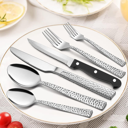 24-Piece Silverware Set with Organizer Tray and Steak Knives, Stainless Steel Flatware Cutlery Service for 4, Basic Tableware Eating Utensils for Home Kitchen, Mirror Polished, Dishwasher Safe