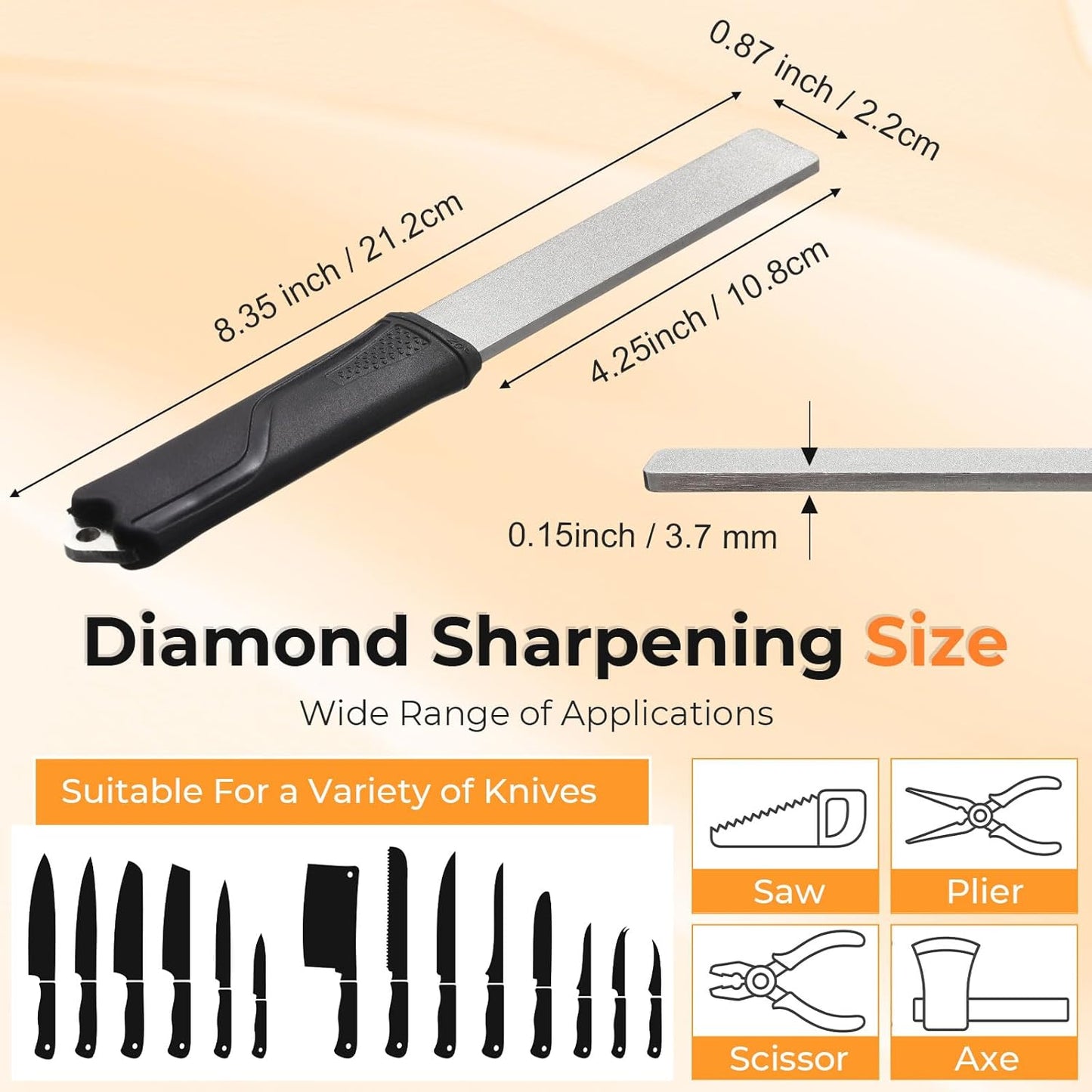Diamond Sharpening 121n Dual-grit Knife Sharpener Stone Tool Lawn Mower Blade Sharpener File Garden Tool 325/1200 Grit Handheld Double with Angle Guide for Kitchen Axe Machete Chisel Drill