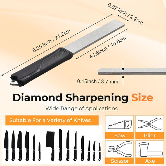 Diamond Sharpening 121n Dual-grit Knife Sharpener Stone Tool Lawn Mower Blade Sharpener File Garden Tool 325/1200 Grit Handheld Double with Angle Guide for Kitchen Axe Machete Chisel Drill