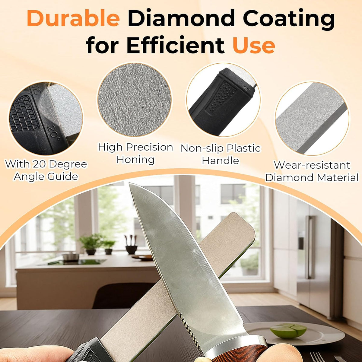 Diamond Sharpening 121n Dual-grit Knife Sharpener Stone Tool Lawn Mower Blade Sharpener File Garden Tool 325/1200 Grit Handheld Double with Angle Guide for Kitchen Axe Machete Chisel Drill