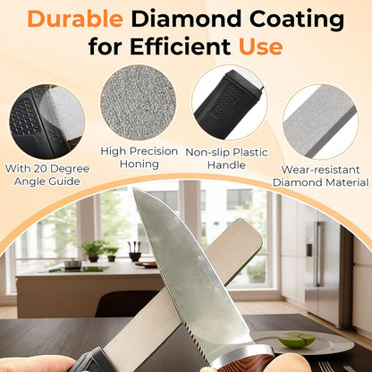 Diamond Sharpening 121n Dual-grit Knife Sharpener Stone Tool Lawn Mower Blade Sharpener File Garden Tool 325/1200 Grit Handheld Double with Angle Guide for Kitchen Axe Machete Chisel Drill