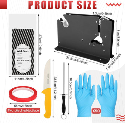 Meat Packaging Kit, 500 Wild Game Bags (1.5 Lb), Steel Tape Sealer, 2 Rolls Sealing Tape, 50 Puncture-resistant Gloves, Sharpening Steel Boning Knife for Cooks Butchers Hunters Home Use