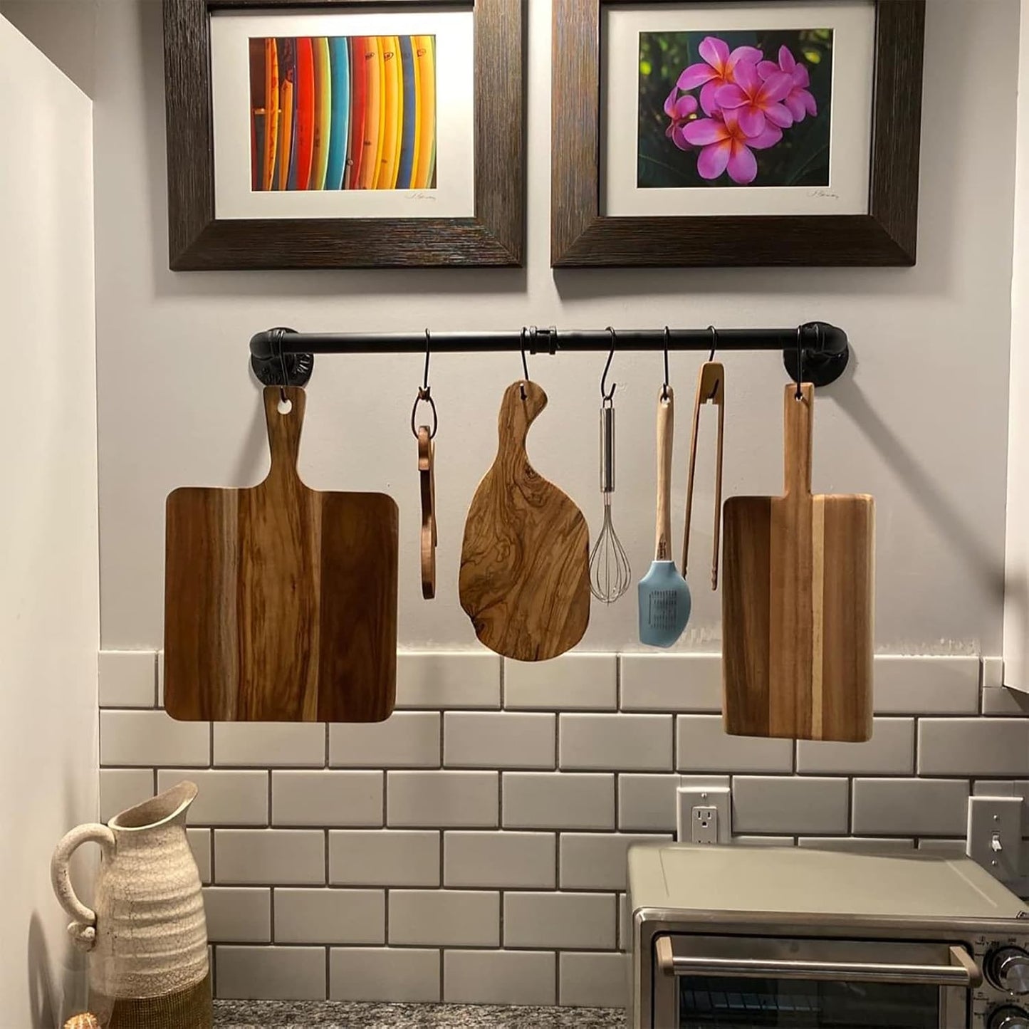 50.4 inch Hanging Pot Rack Wall Mounted Pot Pans Hanging Rail, Industrial Long Pot Pan Bar With 15 S Hooks, Black Pot Hangers Kitchen Pot and Pan Hanging Rack