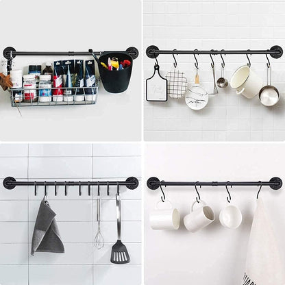 50.4 inch Hanging Pot Rack Wall Mounted Pot Pans Hanging Rail, Industrial Long Pot Pan Bar With 15 S Hooks, Black Pot Hangers Kitchen Pot and Pan Hanging Rack