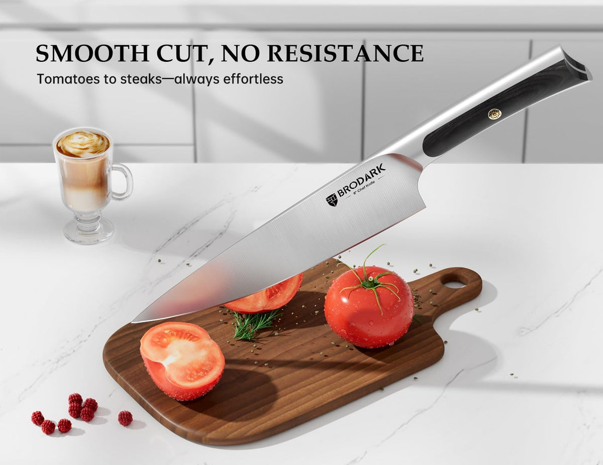 15 PCS Knife Set with Block,Pakkawood Handle Kitchen Knife Set | Ultra Sharp Chef Knife set with sharpener, High Carbon Stainless Steel, Non-Slip Grip for Cooking, Gift Box for Dad Father