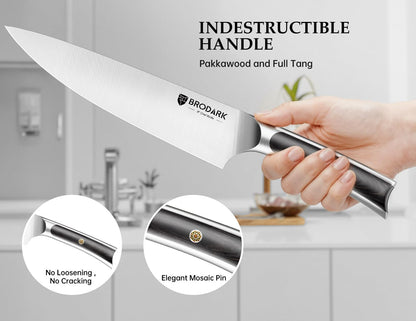 15 PCS Knife Set with Block,Pakkawood Handle Kitchen Knife Set | Ultra Sharp Chef Knife set with sharpener, High Carbon Stainless Steel, Non-Slip Grip for Cooking, Gift Box for Dad Father