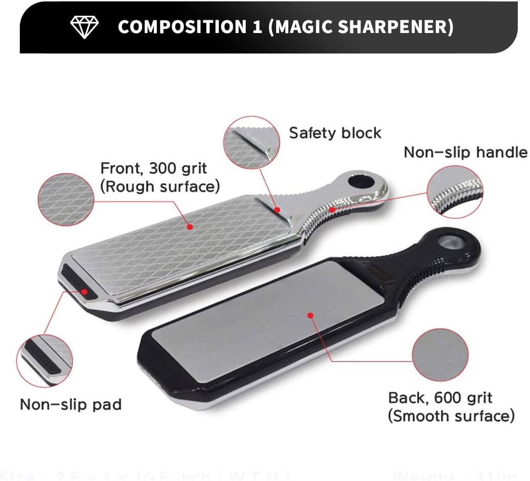 Knife Sharpeners Handheld 300/600 Grit Double Sided Diamond Knife Sharpening Weststone Stone for Kitchen Knives Scissors Garden Tools with scissors sharpener(SHA-2W SET)