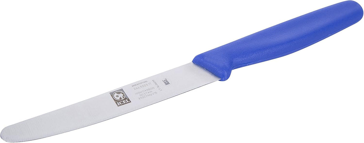 4.25 Inch Straight Edge Round Tip Paring Knife, High Carbon German Stainless Steel Blade, Factory-Sharp Edge, Non-Slip Textured Blue Polypropylene Handle
