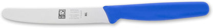 4.25 Inch Straight Edge Round Tip Paring Knife, High Carbon German Stainless Steel Blade, Factory-Sharp Edge, Non-Slip Textured Blue Polypropylene Handle