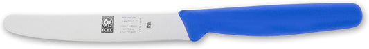 4.25 Inch Straight Edge Round Tip Paring Knife, High Carbon German Stainless Steel Blade, Factory-Sharp Edge, Non-Slip Textured Blue Polypropylene Handle
