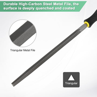 Triangular Metal File 10 Inch, High Carbon Steel Diamond Hand W PVC Grip Handle for Wood/Metal/Ceramic/Glass/Stone/Jewelry/Tile/Model/DIY/Sharpening File