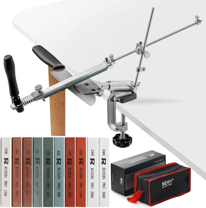 Upgraded RUIXIN PRO RX-008 Professional Knife Sharpener with 10 Whetstones, 360° Rotation Flip Design Fixed-Angle Stainless Steel Kitchen Chef Knife Sharpening Kit Abrasive Holding System Tools