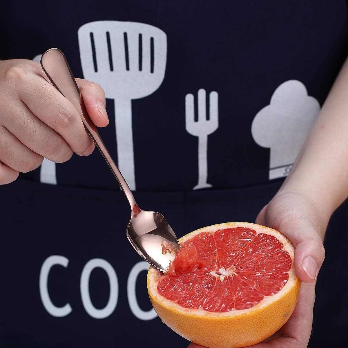 Rose Gold Grapefruit Spoons 3 Pieces Set, 2 Stainless Steel Grapefruit Spoon And 1 Grapefruit knife With Titanium Plating, Grapefruit Utensil Set, Serrated Edges Spoon pack of 3