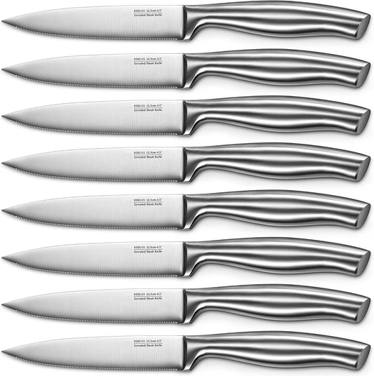 Steak Knives, Micro Serrated Steak Knife Set of 8, High Carbon Stainless Steel Steak Knives Set, Elegant Sharp Kitchen Steak Knife Set, Silver
