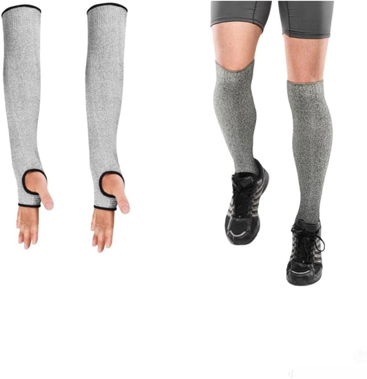2 Pairs Cut Resistant Set, Arm Sleeves ( 45cm ) and Leg Sleeves ( 42cm ) for Men, Women, Level 5 Protection Hppe Resuable for Gardening, Kitchen, Safety Protective, Heavy Duty, Industrial