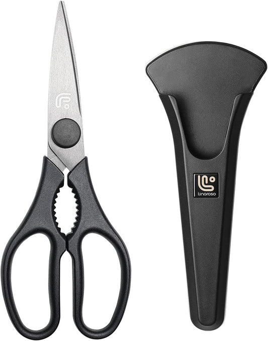 Kitchen Scissors All Purpose Kitchen Shears with Magnetic Holder, Heavy Duty Scissors Shears Dishwasher Safe, Come Apart Food Scissors for Meat, Poultry, Cooking, BBQ, Vegetable, Herbs, Black