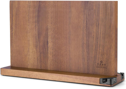 15.2" Extra Large Magnetic Knife Block with Dual Sharpeners, Acacia Wood Knife Holder & Display Stand with Strong Magnets