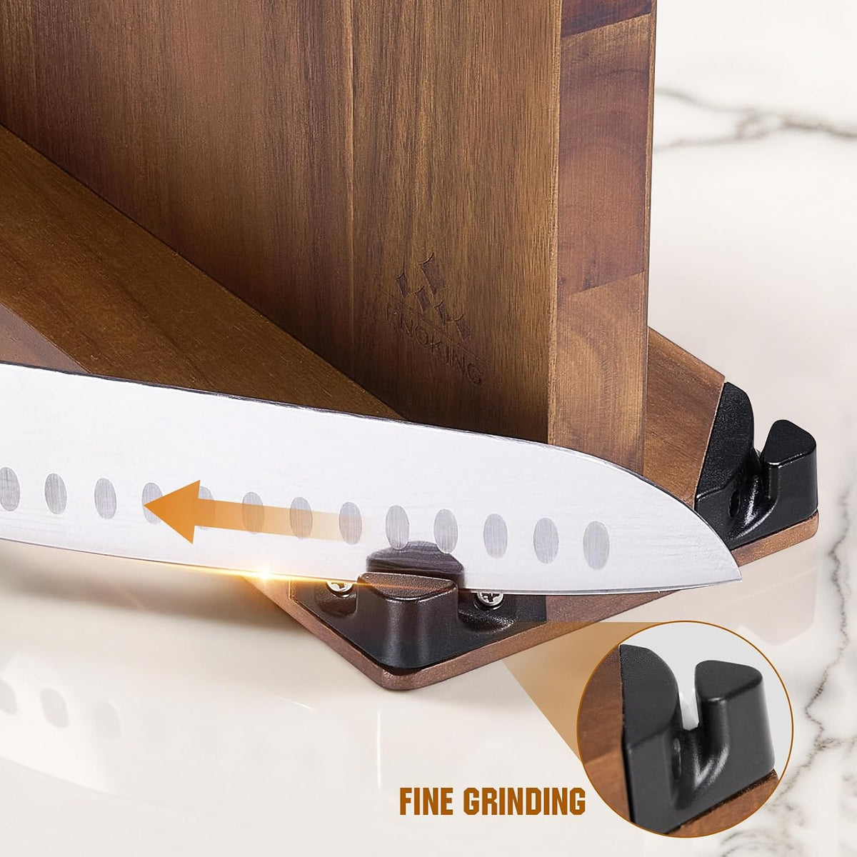 15.2" Extra Large Magnetic Knife Block with Dual Sharpeners, Acacia Wood Knife Holder & Display Stand with Strong Magnets