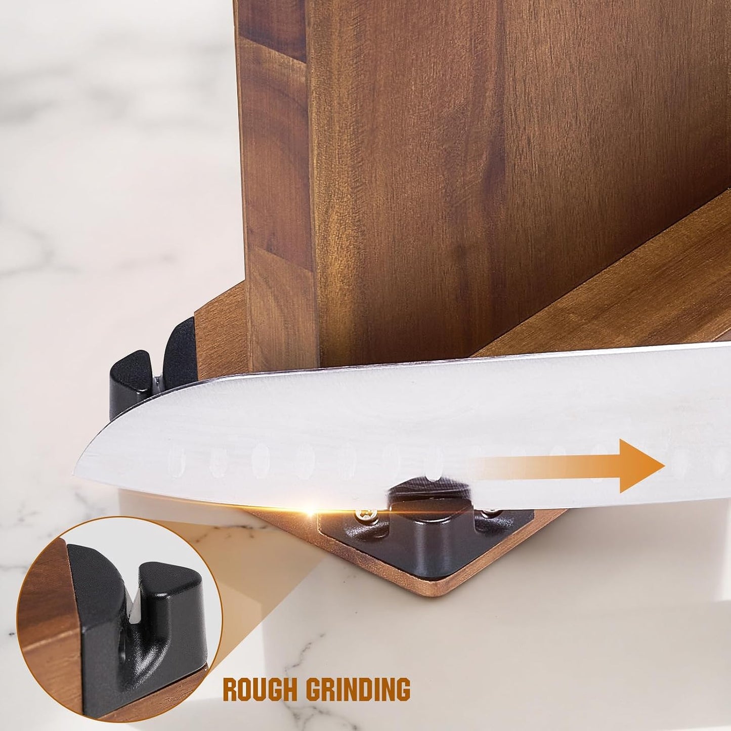 15.2" Extra Large Magnetic Knife Block with Dual Sharpeners, Acacia Wood Knife Holder & Display Stand with Strong Magnets
