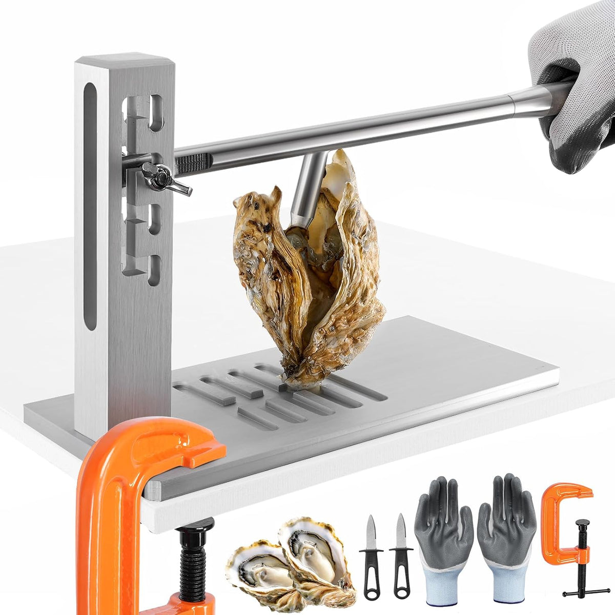 Oyster Shucking Knife,Oyster Shucker Machine,Adjustable Oyster Shucker Machine,Stainless Steel Oyster Opener Machine with Knives, Glove G-Clip,Seafood Tools for Hotel Family Buffet(Upgraded)