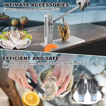 Oyster Shucking Knife,Oyster Shucker Machine,Adjustable Oyster Shucker Machine,Stainless Steel Oyster Opener Machine with Knives, Glove G-Clip,Seafood Tools for Hotel Family Buffet(Upgraded)