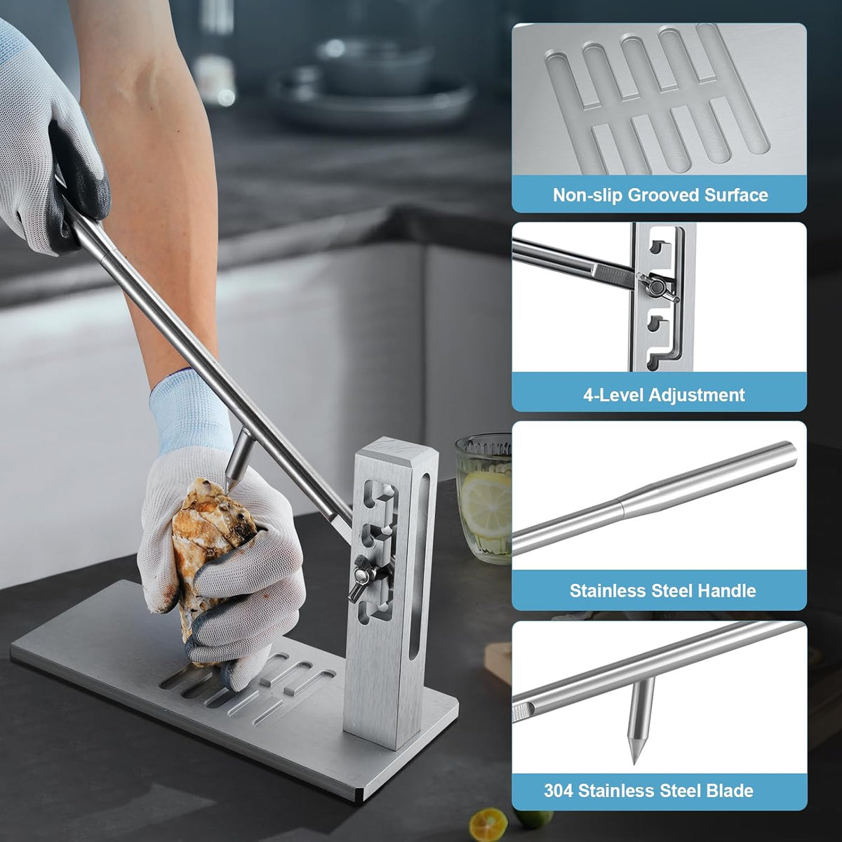Oyster Shucking Knife,Oyster Shucker Machine,Adjustable Oyster Shucker Machine,Stainless Steel Oyster Opener Machine with Knives, Glove G-Clip,Seafood Tools for Hotel Family Buffet(Upgraded)
