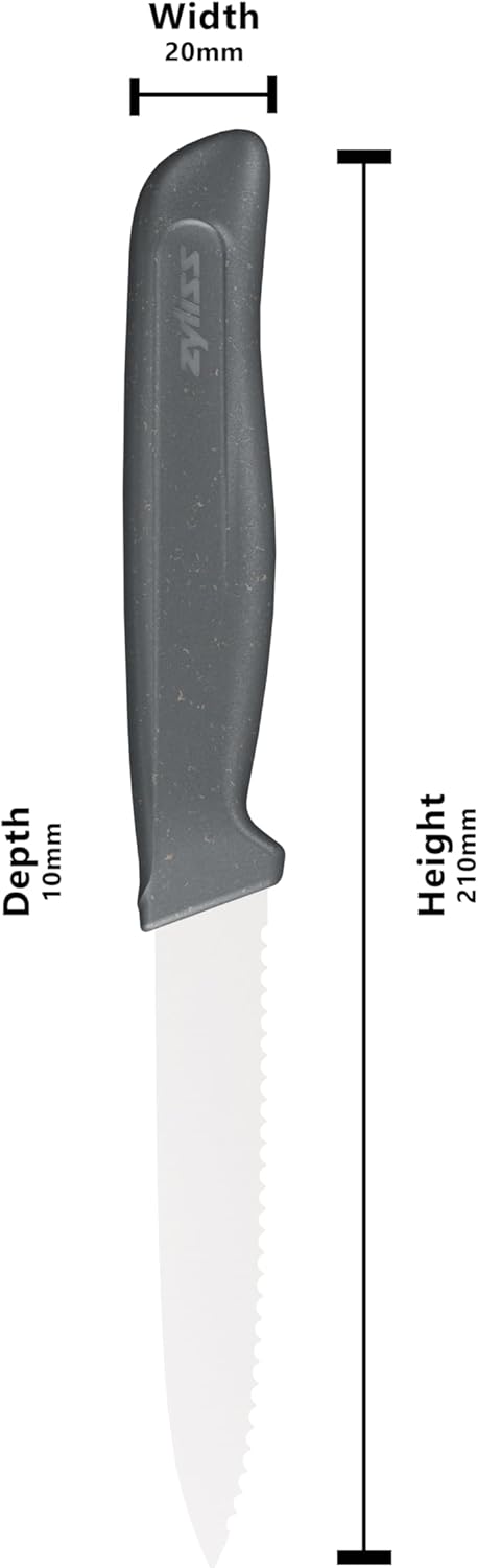 Serrated Paring Knife – German Stainless Steel Blade with Sustainable Wheat Straw NonSlip Handle – Blade Guard Included – Dishwasher Safe – 3.9 inches - Gray