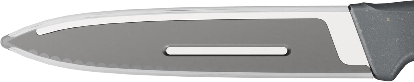 Serrated Paring Knife – German Stainless Steel Blade with Sustainable Wheat Straw NonSlip Handle – Blade Guard Included – Dishwasher Safe – 3.9 inches - Gray