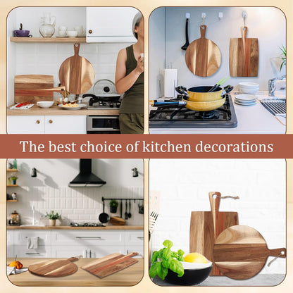 2 Pcs Acacia Wood Cutting Board with Handle Wooden Charcuterie Board Large Paddle Carving Chopping Set Butter Serving Tray for Cheese Meat Fruit Pizza Bread Baking(Classic Handle)