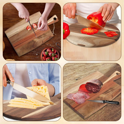 2 Pcs Acacia Wood Cutting Board with Handle Wooden Charcuterie Board Large Paddle Carving Chopping Set Butter Serving Tray for Cheese Meat Fruit Pizza Bread Baking(Classic Handle)
