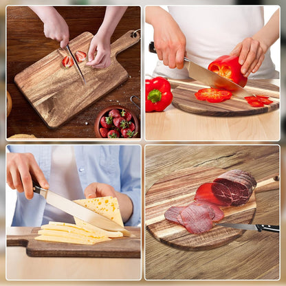 2 Pcs Acacia Wood Cutting Board with Handle Wooden Charcuterie Board Large Paddle Carving Chopping Set Butter Serving Tray for Cheese Meat Fruit Pizza Bread Baking(Classic Handle)