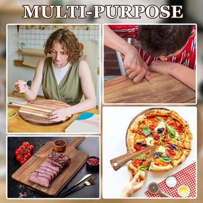 2 Pcs Acacia Wood Cutting Board with Handle Wooden Charcuterie Board Large Paddle Carving Chopping Set Butter Serving Tray for Cheese Meat Fruit Pizza Bread Baking(Classic Handle)