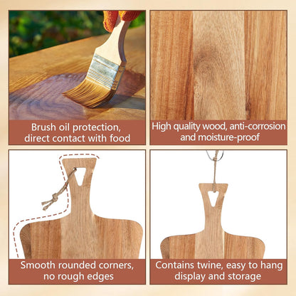 2 Pcs Acacia Wood Cutting Board with Handle Wooden Charcuterie Board Large Paddle Carving Chopping Set Butter Serving Tray for Cheese Meat Fruit Pizza Bread Baking(Classic Handle)