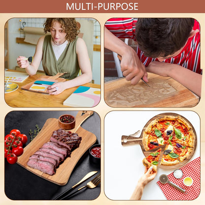 2 Pcs Acacia Wood Cutting Board with Handle Wooden Charcuterie Board Large Paddle Carving Chopping Set Butter Serving Tray for Cheese Meat Fruit Pizza Bread Baking(Classic Handle)