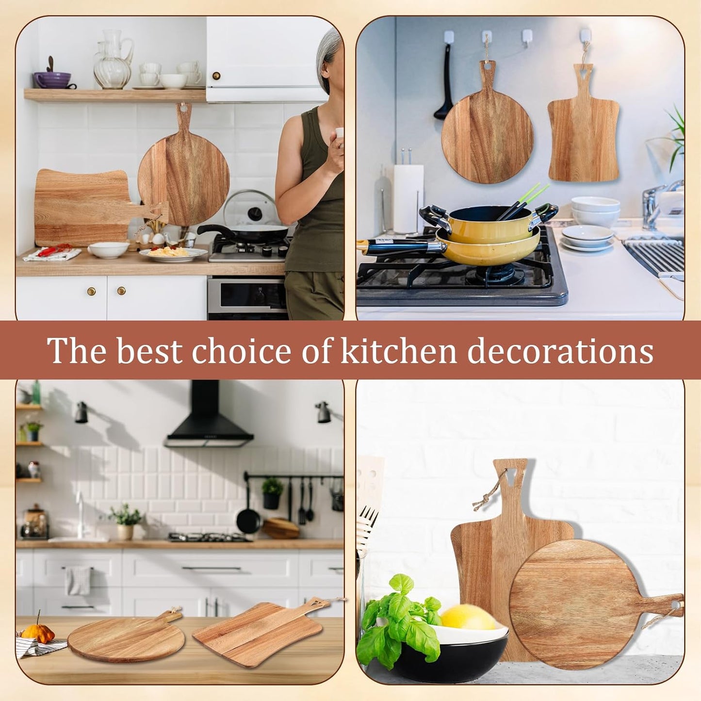 2 Pcs Acacia Wood Cutting Board with Handle Wooden Charcuterie Board Large Paddle Carving Chopping Set Butter Serving Tray for Cheese Meat Fruit Pizza Bread Baking(Classic Handle)