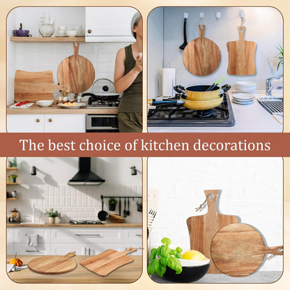 2 Pcs Acacia Wood Cutting Board with Handle Wooden Charcuterie Board Large Paddle Carving Chopping Set Butter Serving Tray for Cheese Meat Fruit Pizza Bread Baking(Classic Handle)