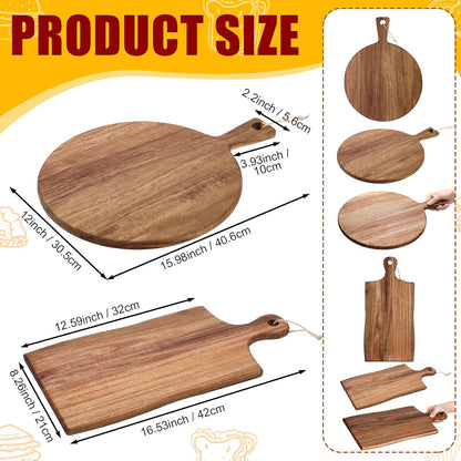 2 Pcs Acacia Wood Cutting Board with Handle Wooden Charcuterie Board Large Paddle Carving Chopping Set Butter Serving Tray for Cheese Meat Fruit Pizza Bread Baking(Classic Handle)