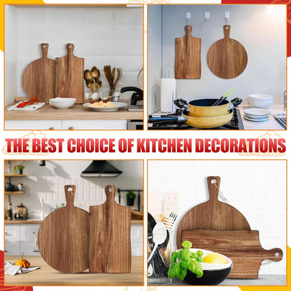 2 Pcs Acacia Wood Cutting Board with Handle Wooden Charcuterie Board Large Paddle Carving Chopping Set Butter Serving Tray for Cheese Meat Fruit Pizza Bread Baking(Classic Handle)