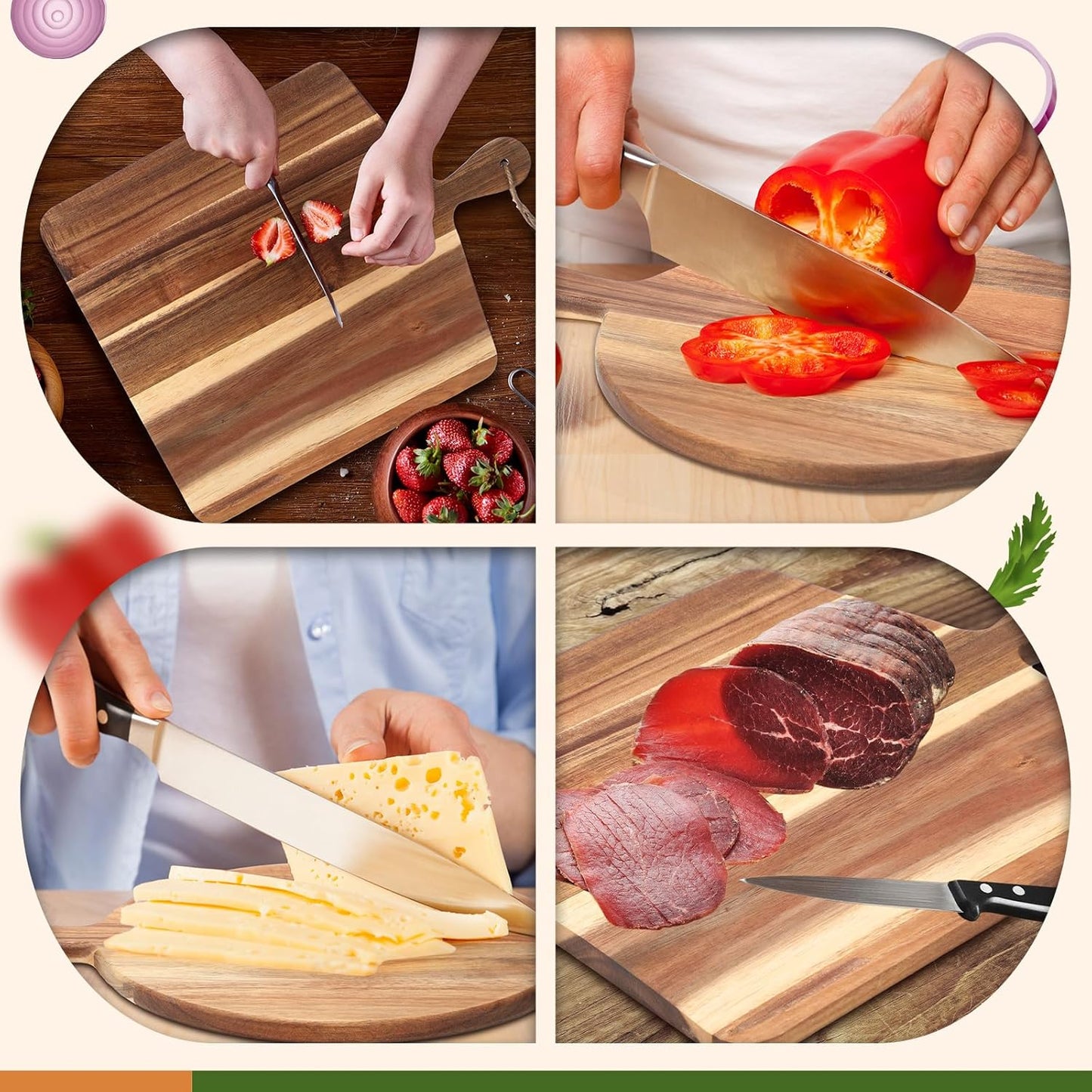 2 Pcs Acacia Wood Cutting Board with Handle Wooden Charcuterie Board Large Paddle Carving Chopping Set Butter Serving Tray for Cheese Meat Fruit Pizza Bread Baking(Classic Handle)