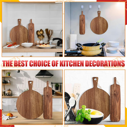 2 Pcs Acacia Wood Cutting Board with Handle Wooden Charcuterie Board Large Paddle Carving Chopping Set Butter Serving Tray for Cheese Meat Fruit Pizza Bread Baking(Classic Handle)