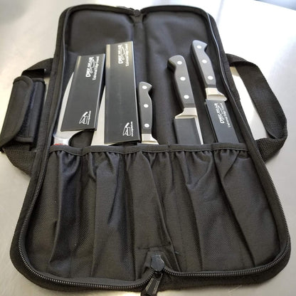 5 Pocket Chef Knife Case Roll Bag Bi-Fold (Black) Lightweight - Durable Nylon / Polyester Blend– Perfect for the Busy Traveling Chef