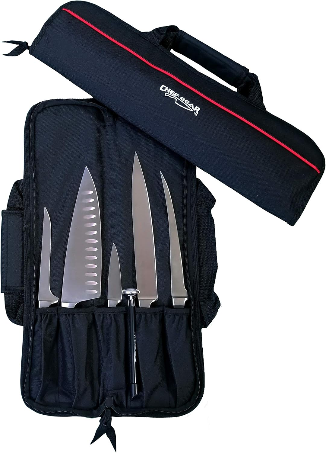 5 Pocket Chef Knife Case Roll Bag Bi-Fold (Black) Lightweight - Durable Nylon / Polyester Blend– Perfect for the Busy Traveling Chef