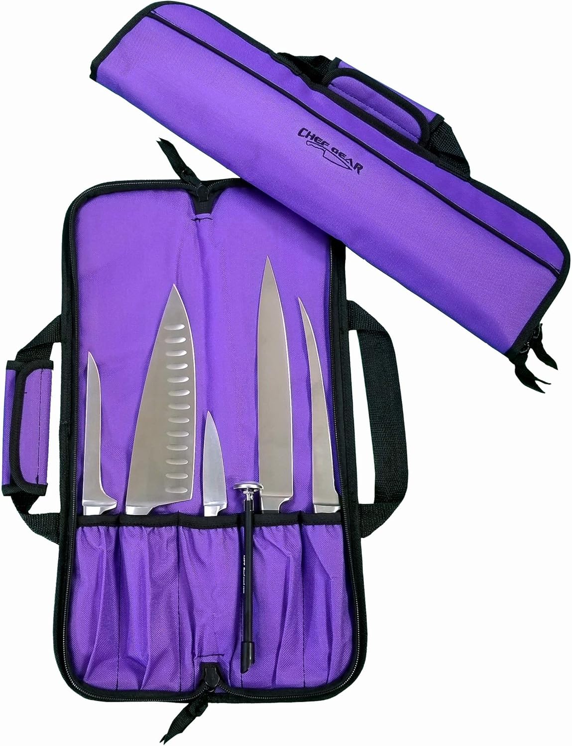 5 Pocket Chef Knife Case Roll Bag Bi-Fold (Black) Lightweight - Durable Nylon / Polyester Blend– Perfect for the Busy Traveling Chef