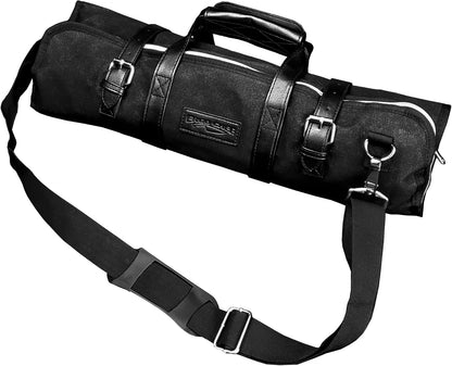 5 Pocket Chef Knife Case Roll Bag Bi-Fold (Black) Lightweight - Durable Nylon / Polyester Blend– Perfect for the Busy Traveling Chef