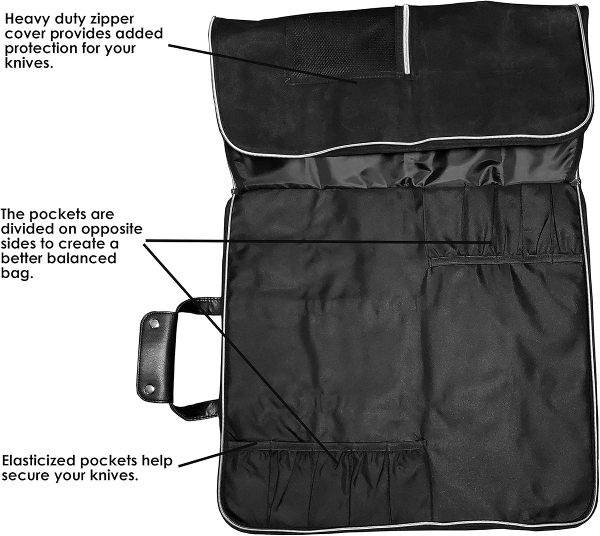 5 Pocket Chef Knife Case Roll Bag Bi-Fold (Black) Lightweight - Durable Nylon / Polyester Blend– Perfect for the Busy Traveling Chef