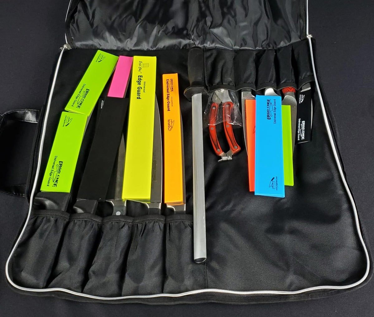 5 Pocket Chef Knife Case Roll Bag Bi-Fold (Black) Lightweight - Durable Nylon / Polyester Blend– Perfect for the Busy Traveling Chef