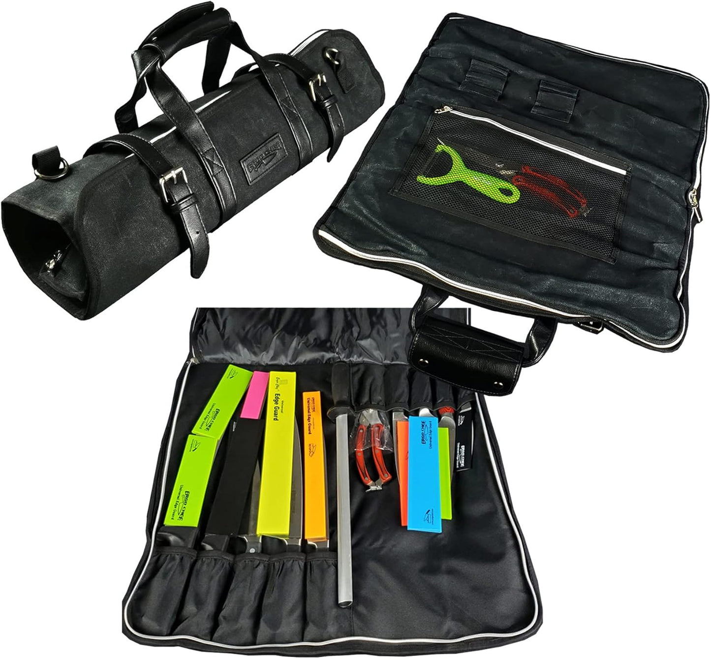5 Pocket Chef Knife Case Roll Bag Bi-Fold (Black) Lightweight - Durable Nylon / Polyester Blend– Perfect for the Busy Traveling Chef