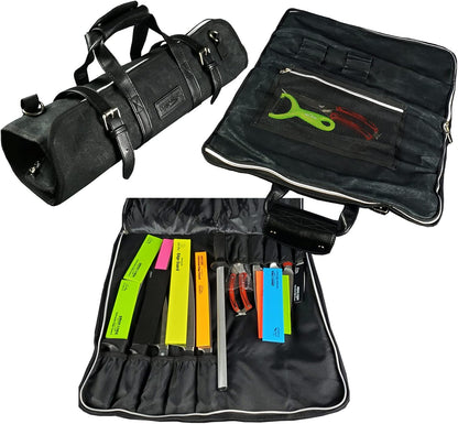 5 Pocket Chef Knife Case Roll Bag Bi-Fold (Black) Lightweight - Durable Nylon / Polyester Blend– Perfect for the Busy Traveling Chef