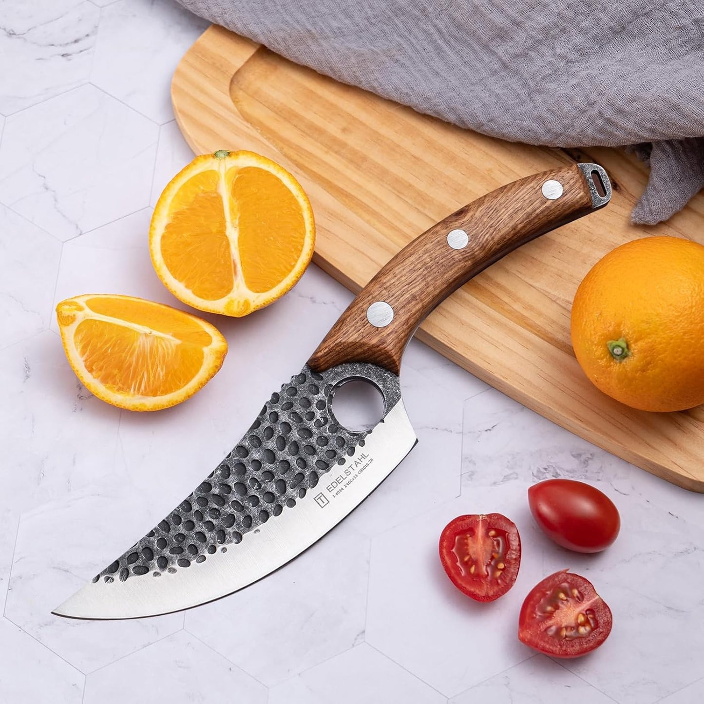 Chef Knife,Kitchen Knife for Boning,Cutting and Chopping,Hand Forged Butcher Knife,Stainless Steel Japanese Knife for Outdoor Cooking,Camping,BBQ,Ergonomic Handle,Brown
